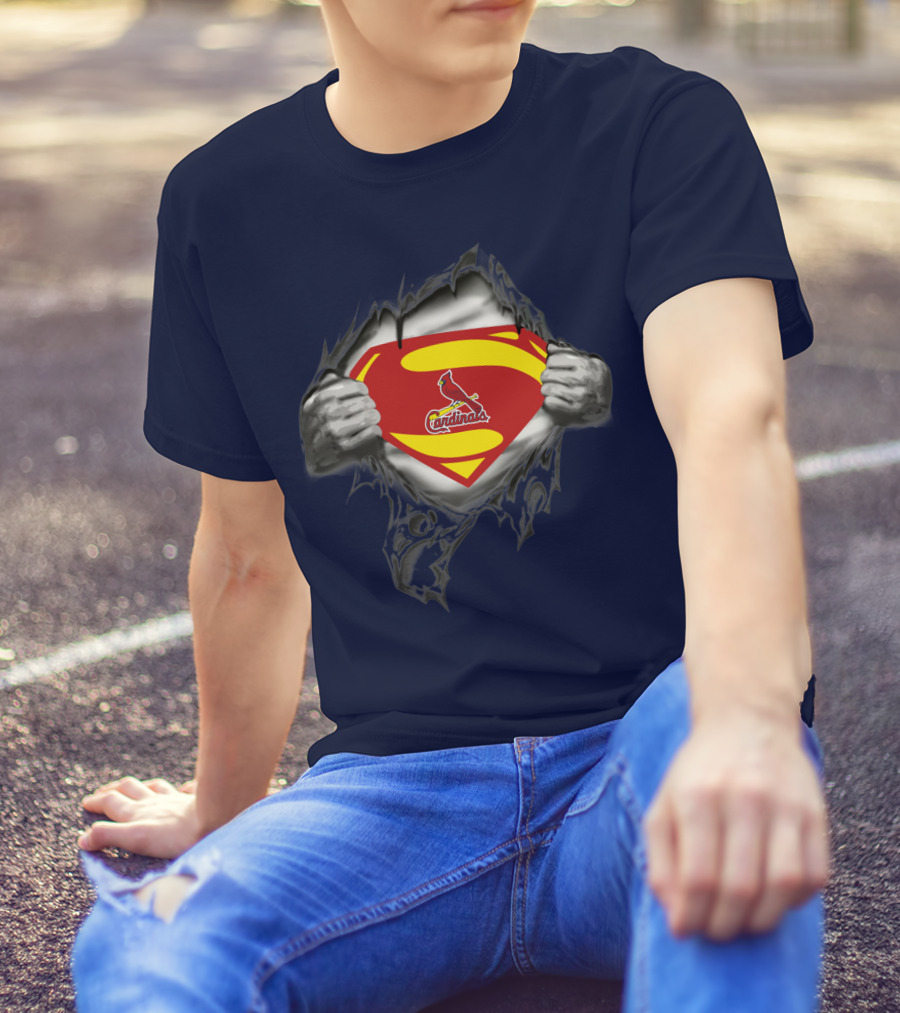 Superman St. Louis Cardinals Fan Emblem Tear T-Shirt