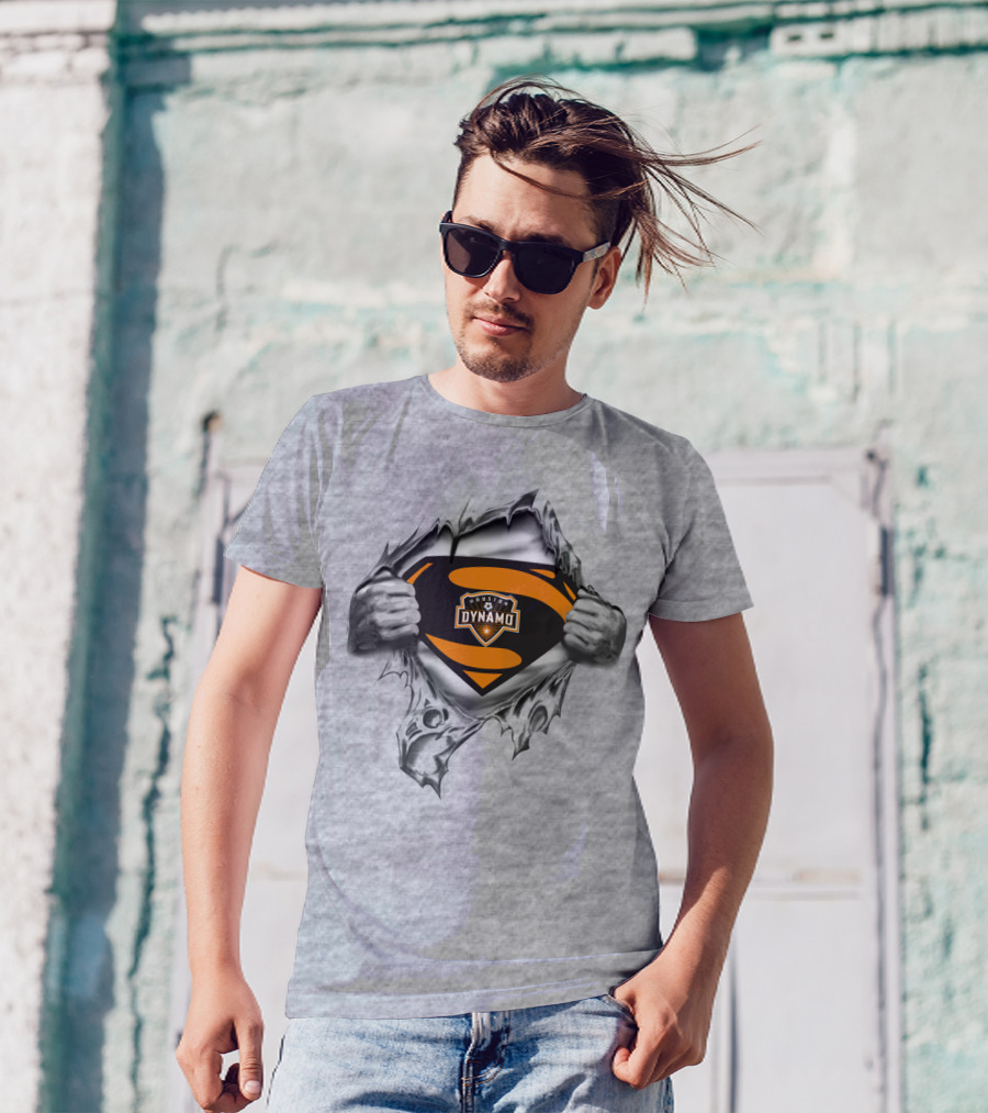 Superhero Houston Dynamo Logo Busting Through T-Shirt
