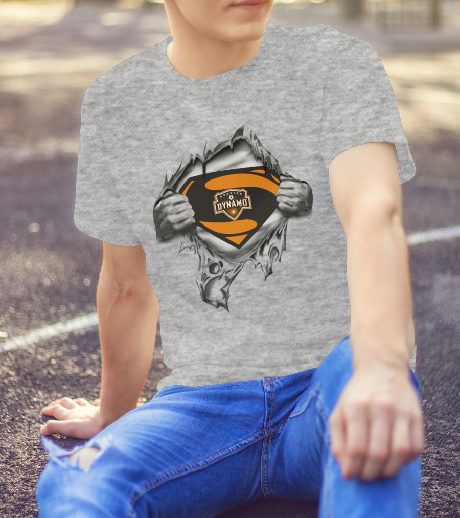 Superhero Houston Dynamo Logo Busting Through T-Shirt
