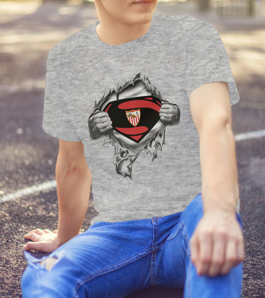 Sevilla Fc Crest Inside Superman Shield Tear-Through T-Shirt