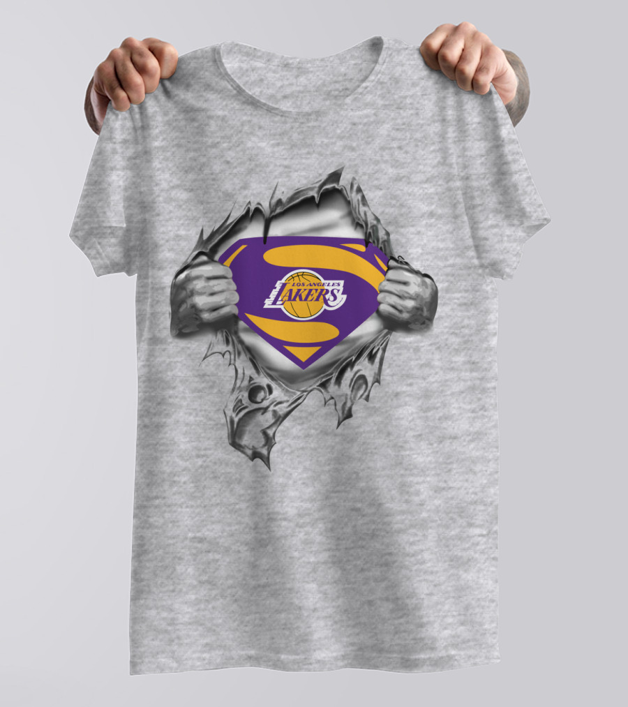 Superman Los Angeles Lakers Basketball Logo Inside Ripped T-Shirt