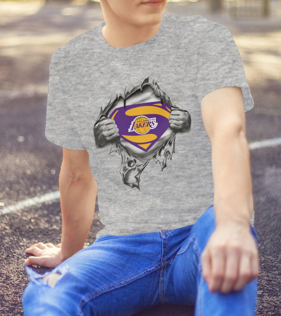 Superman Los Angeles Lakers Basketball Logo Inside Ripped T-Shirt