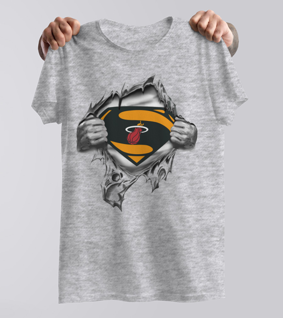 Miami Heat Superhero Basketball Logo Silver T-Shirt
