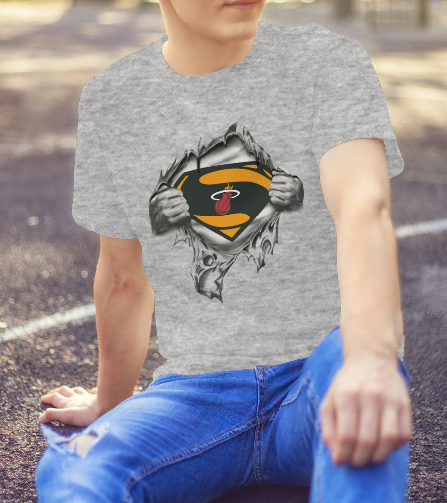 Miami Heat Superhero Basketball Logo Silver T-Shirt