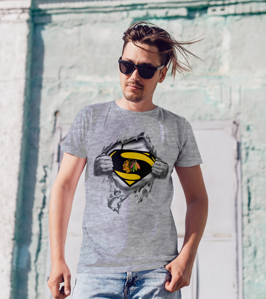 Superman Chicago Blackhawks Logo Fusion T-Shirt