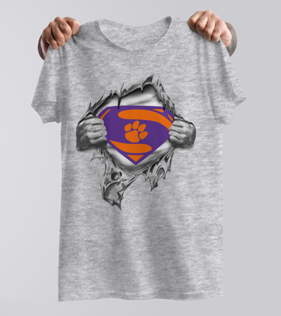 Clemson Tigers Superman Logo With Paw Print T-Shirt