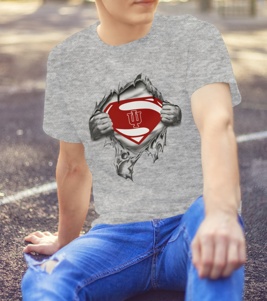 Indiana Hoosiers Logo Inside Superman Shield Torn T-Shirt