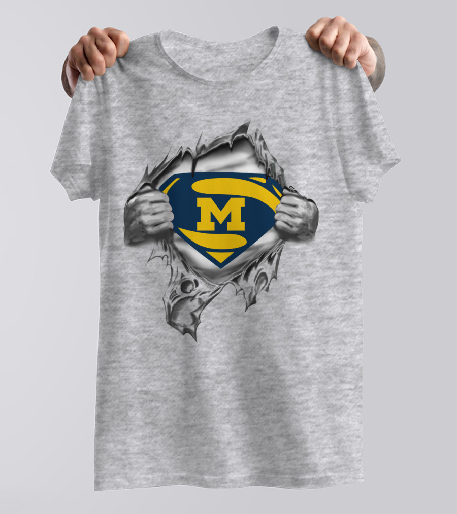 Michigan Wolverines Superhero Logo Ripped Effect T-Shirt