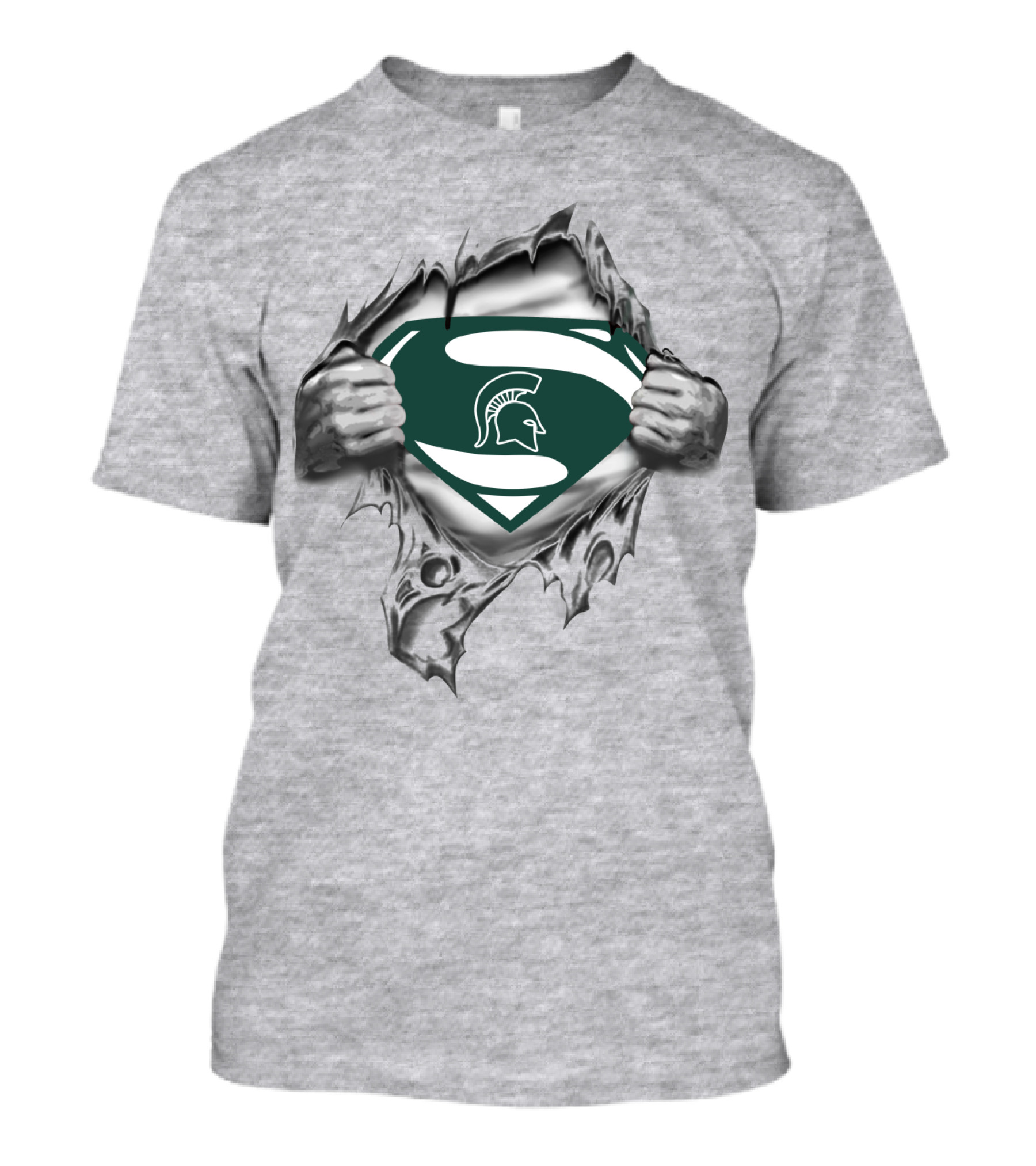 Michigan State Spartans Logo Superman Shield Pulled Open Hands T-Shirt
