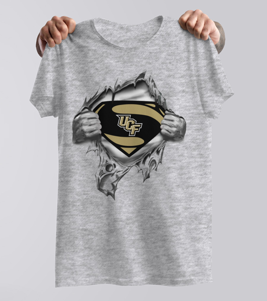 Ucf Knights Superhero Logo Grey Torn Chest T-Shirt