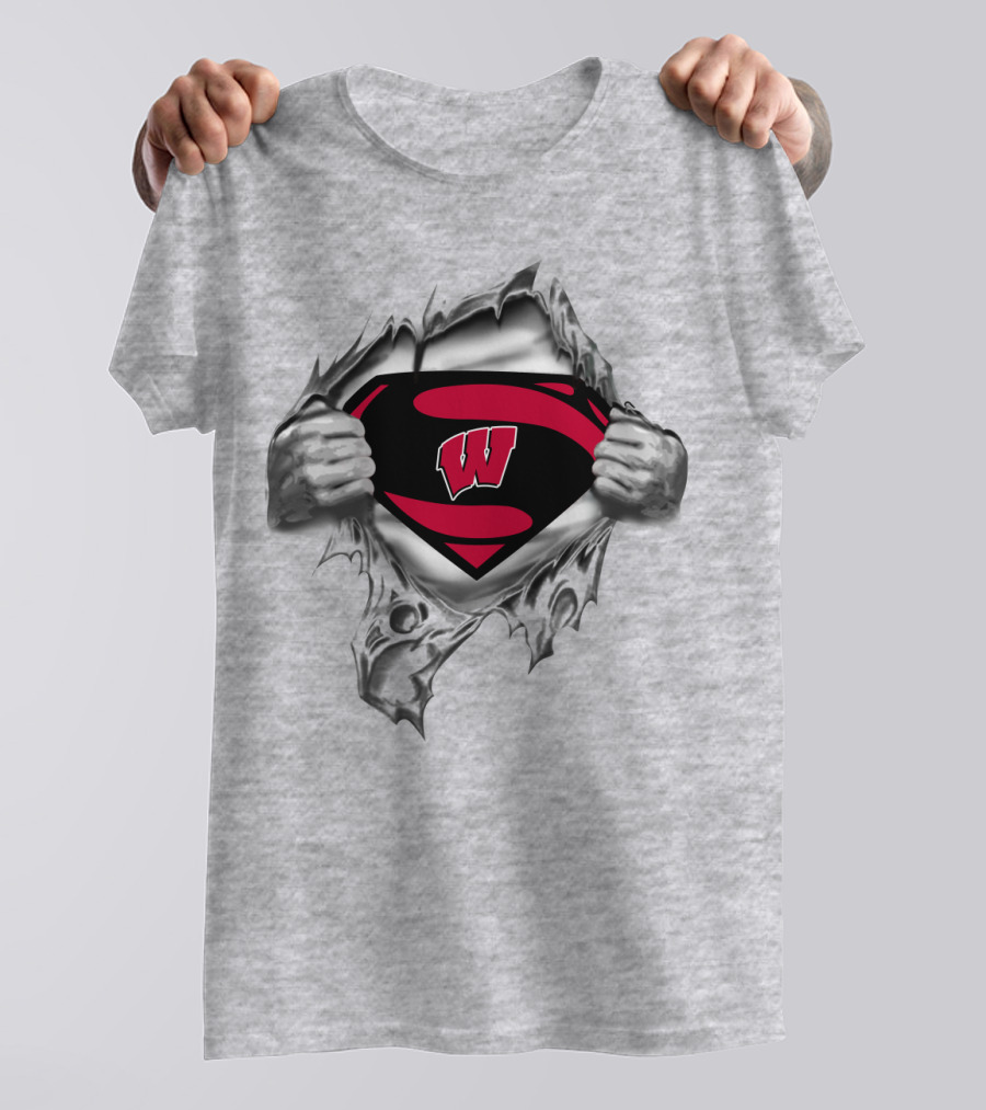 Wisconsin Badgers Superman Logo Ripped Chest T-Shirt