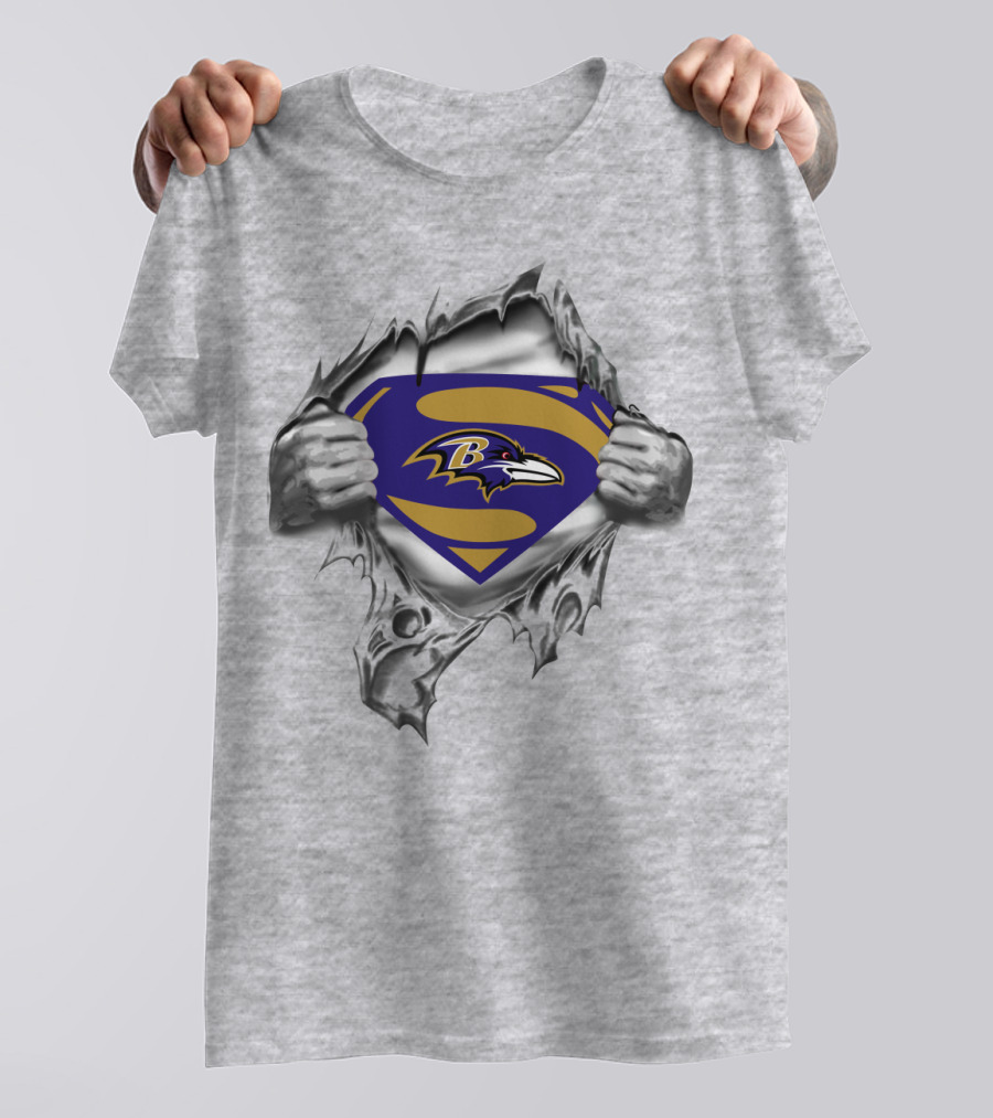 Baltimore Ravens Superhero Emblem Rip Through T-Shirt