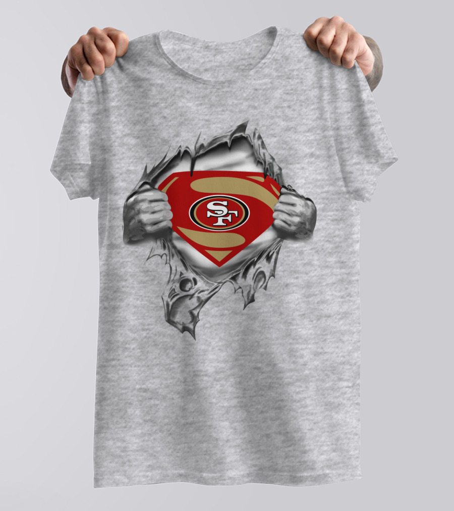 San Francisco 49ers Emblem With Superhero Rip And Sf T-Shirt
