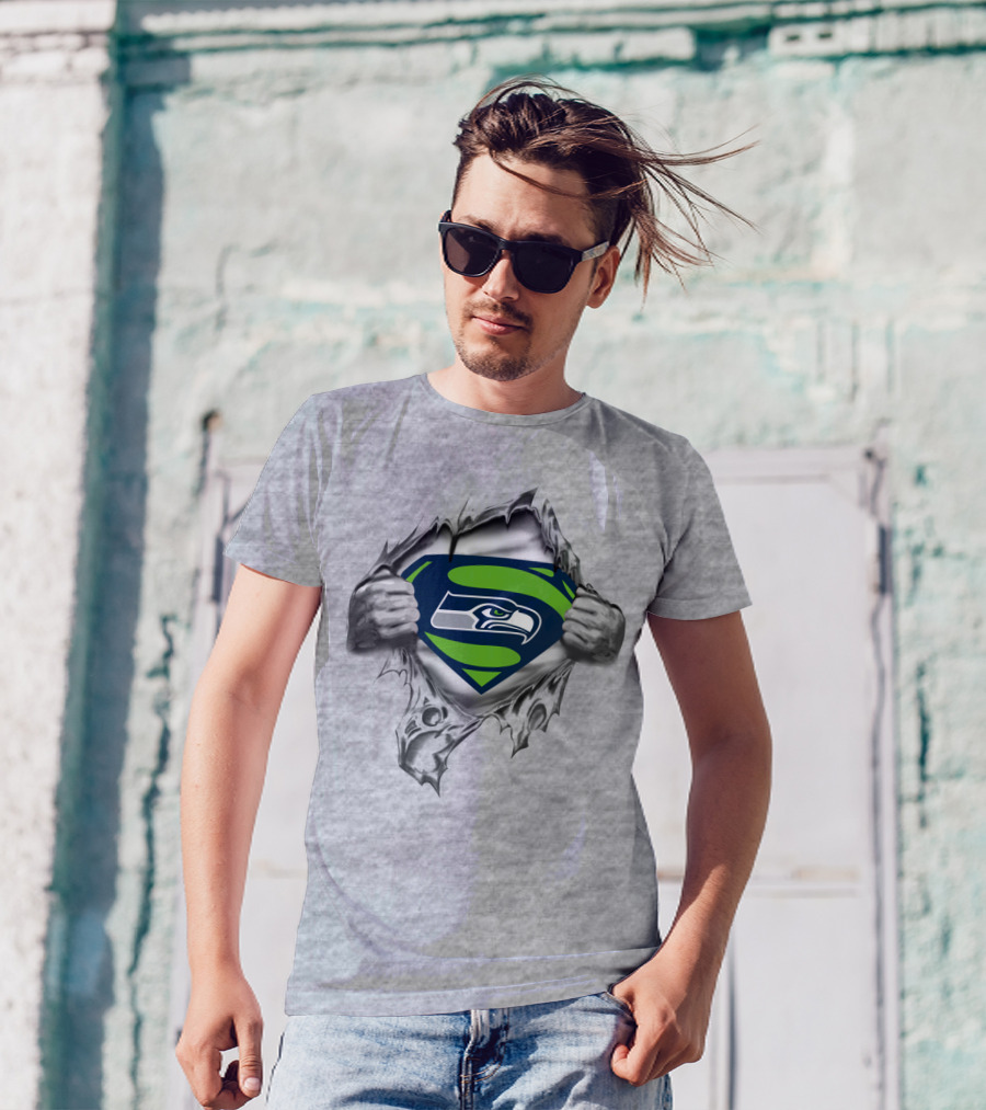 Seattle Seahawks Superman Shield Rip T-Shirt