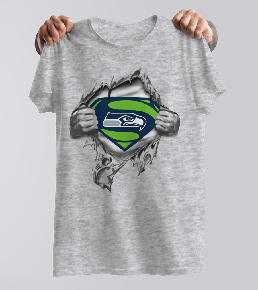 Seattle Seahawks Superman Shield Rip T-Shirt