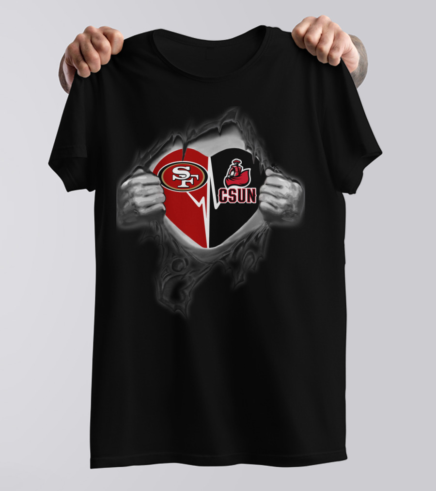 San Francisco 49ers Csun Matadors Heart Tear T-Shirt