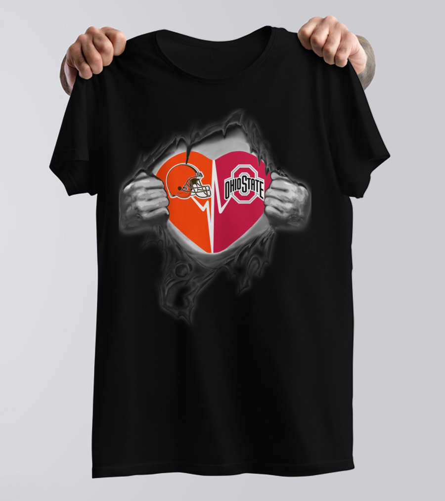 Cleveland Browns Ohio State Buckeyes Heart Ripped T-Shirt
