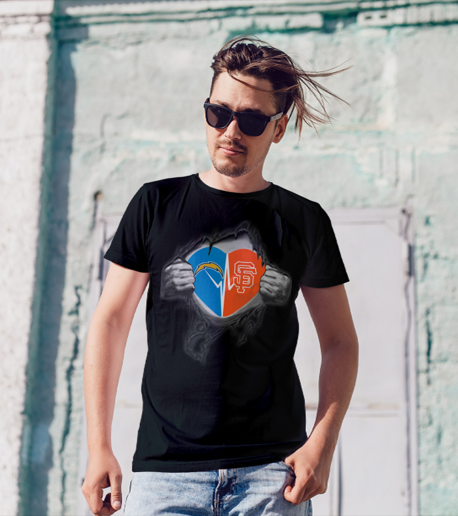 Chargers San Francisco Giants Heart Logo Fusion T-Shirt