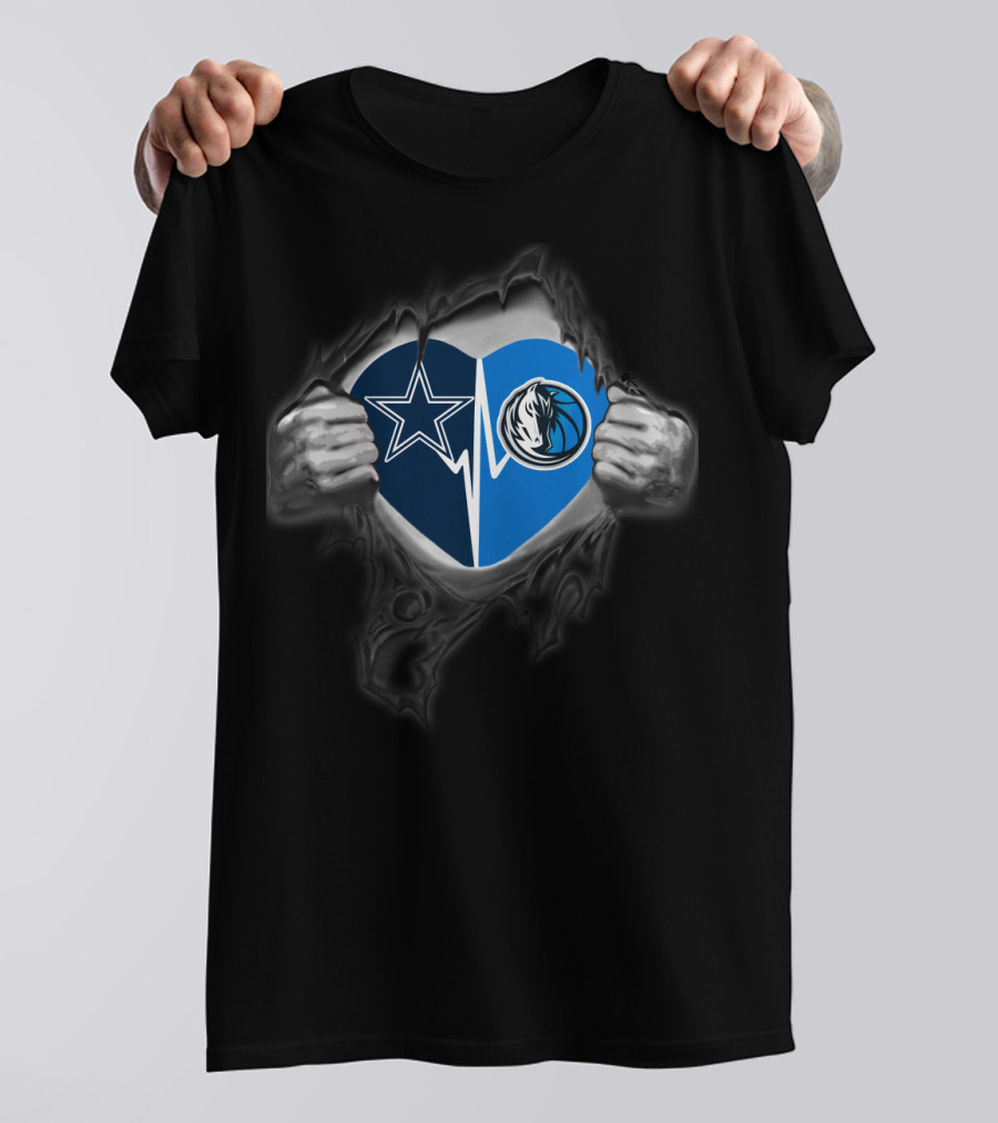 Dallas Cowboys Mavericks Heart Logo Fusion T-Shirt