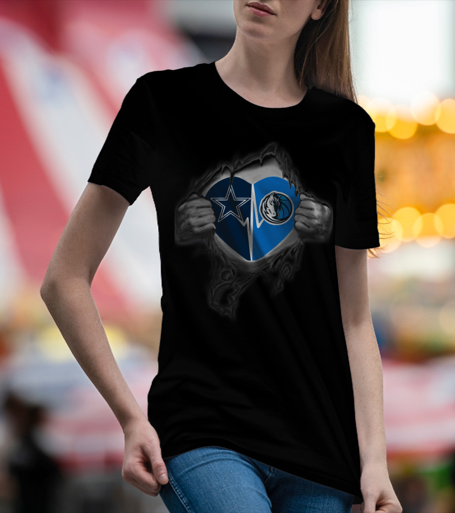 Dallas Cowboys Mavericks Heart Logo Fusion T-Shirt