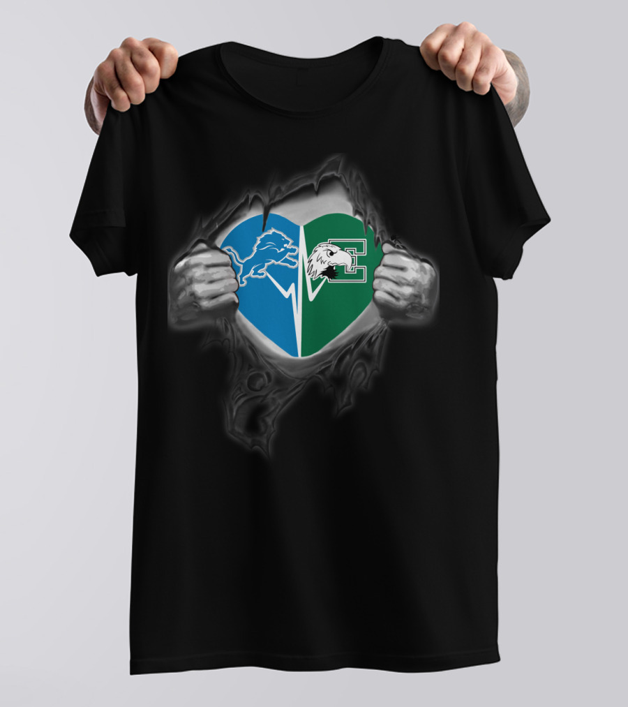 Detroit Lions Eastern Michigan Eagles Heart T-Shirt