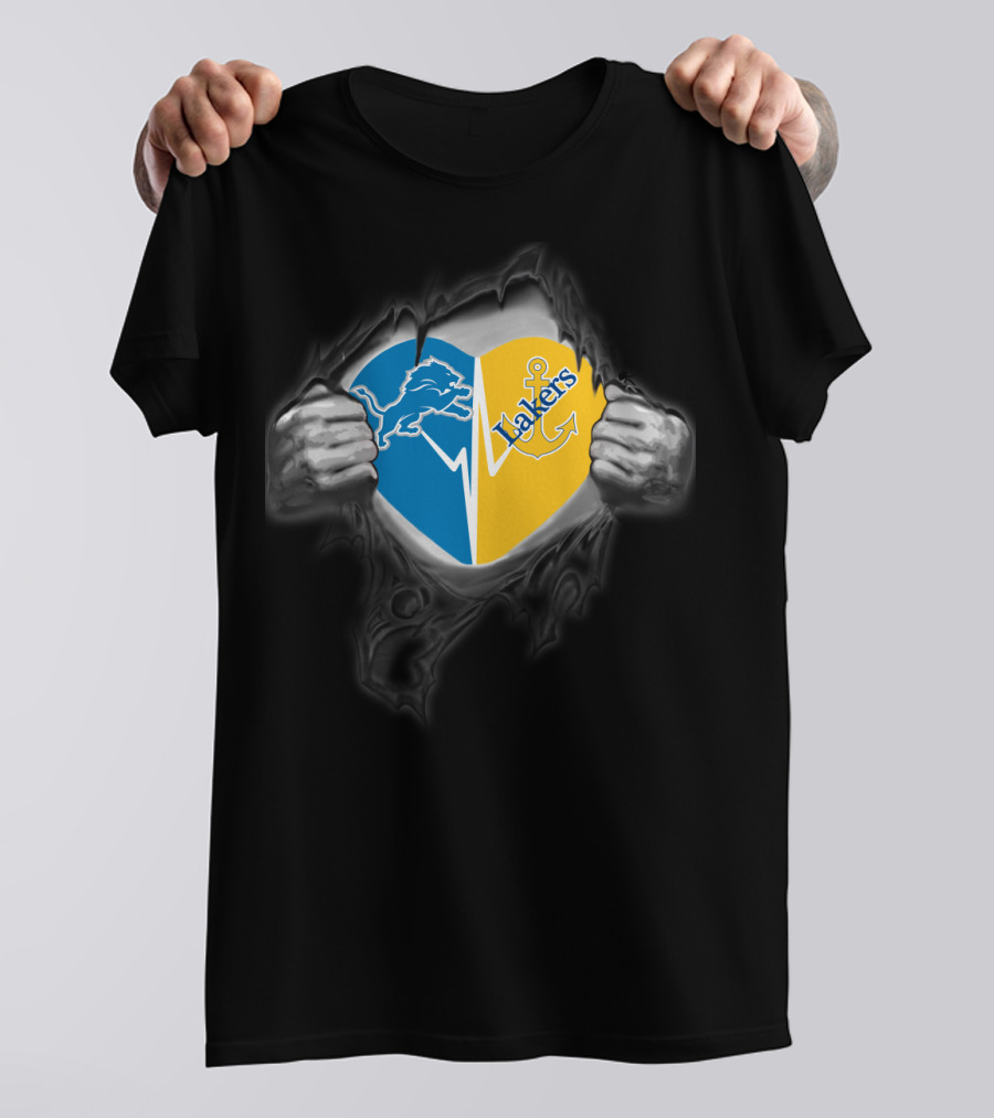 Detroit Lions Lake Superior State Lakers Heart Logo Fusion T-Shirt