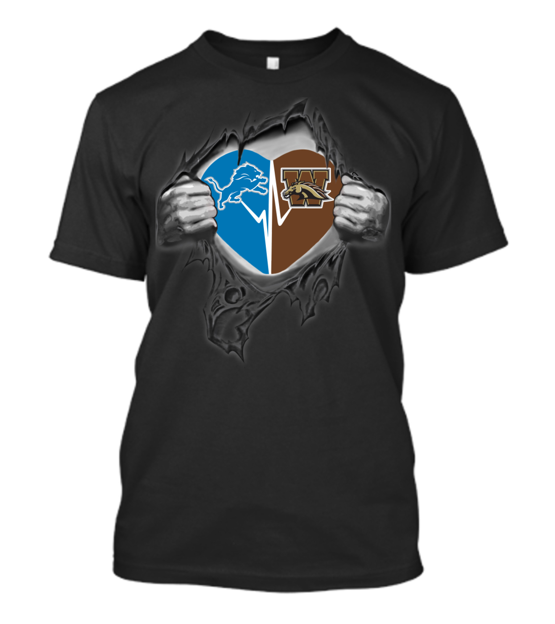 Detroit Lions And Western Michigan Broncos Heart T-Shirt