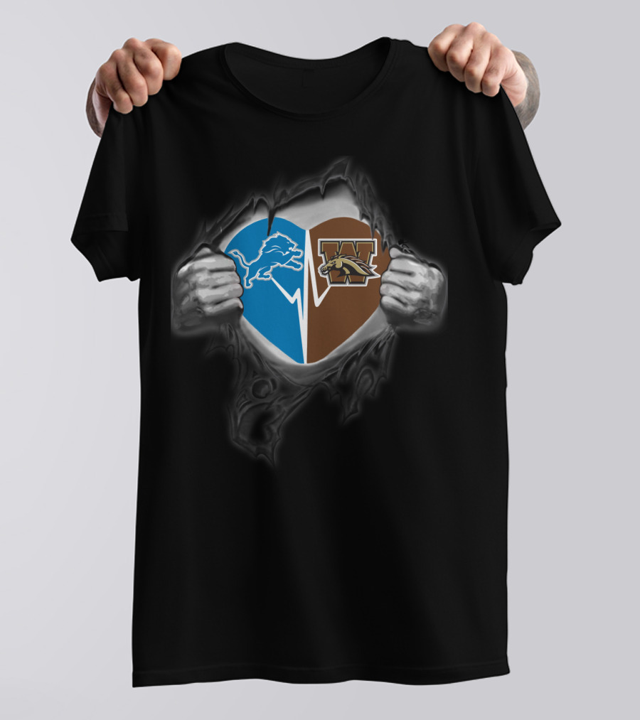 Detroit Lions And Western Michigan Broncos Heart T-Shirt