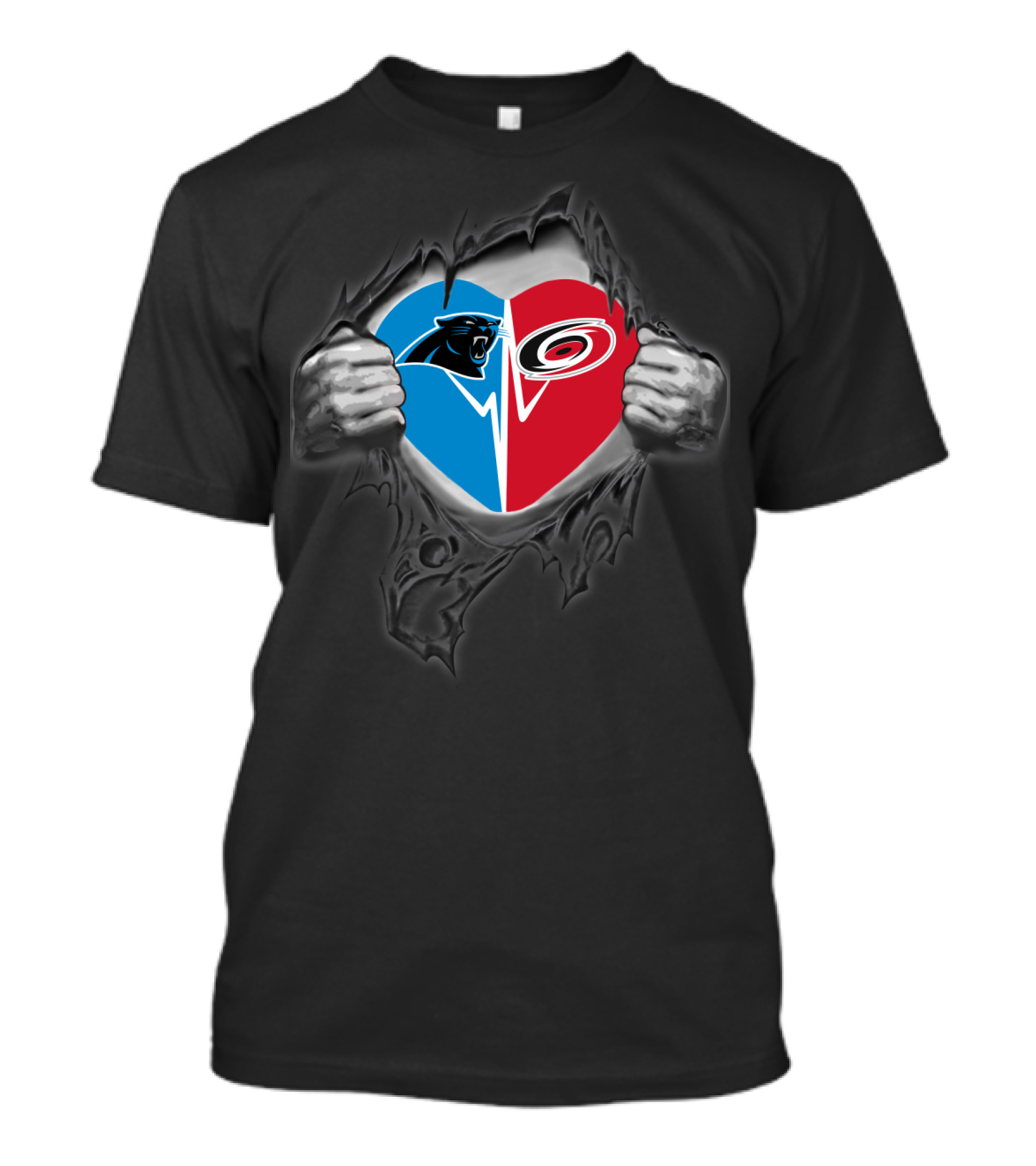 Panthers Heart With Carolina Hurricanes Logo Torn T-Shirt