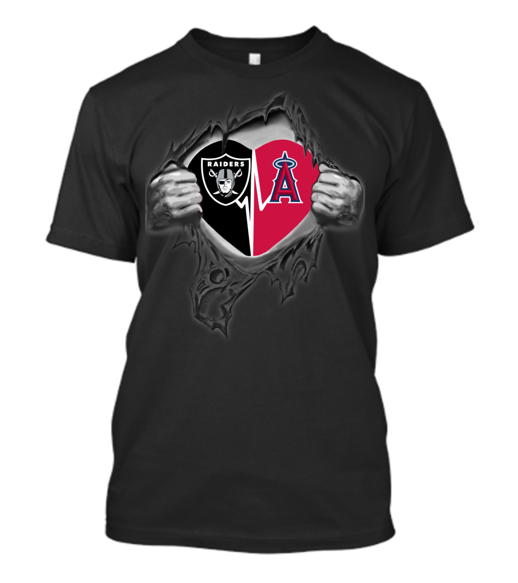 Raiders And Los Angeles Angels Heart Logo Tear T-Shirt
