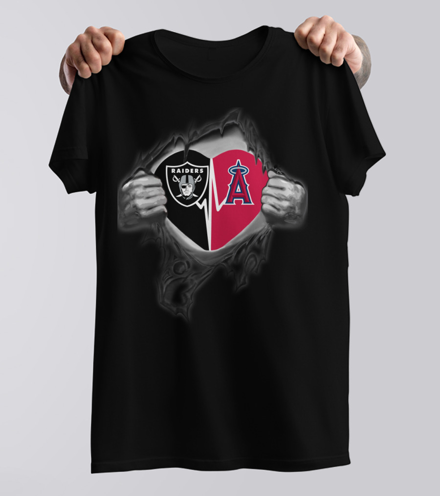 Raiders And Los Angeles Angels Heart Logo Tear T-Shirt