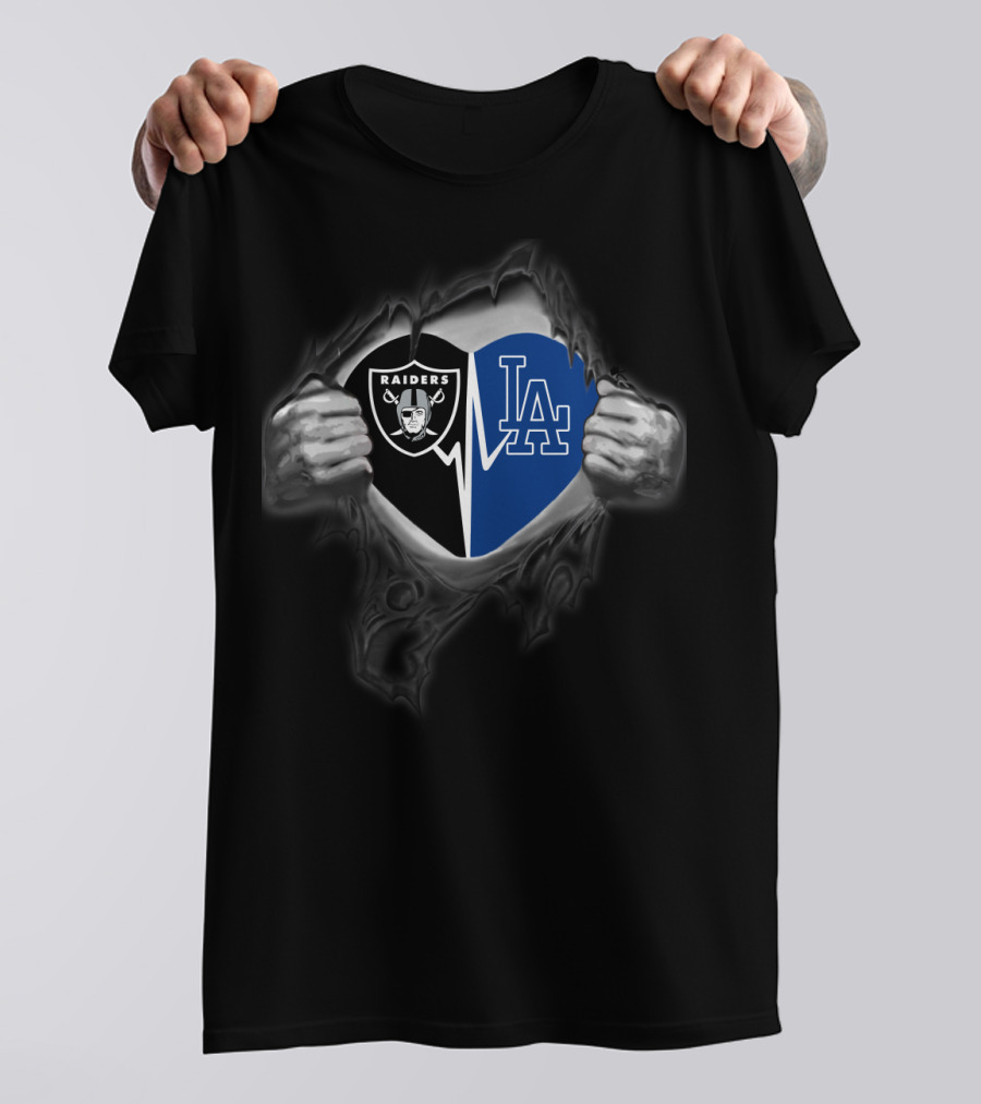 Raiders La Dodgers Heart Tear T-Shirt
