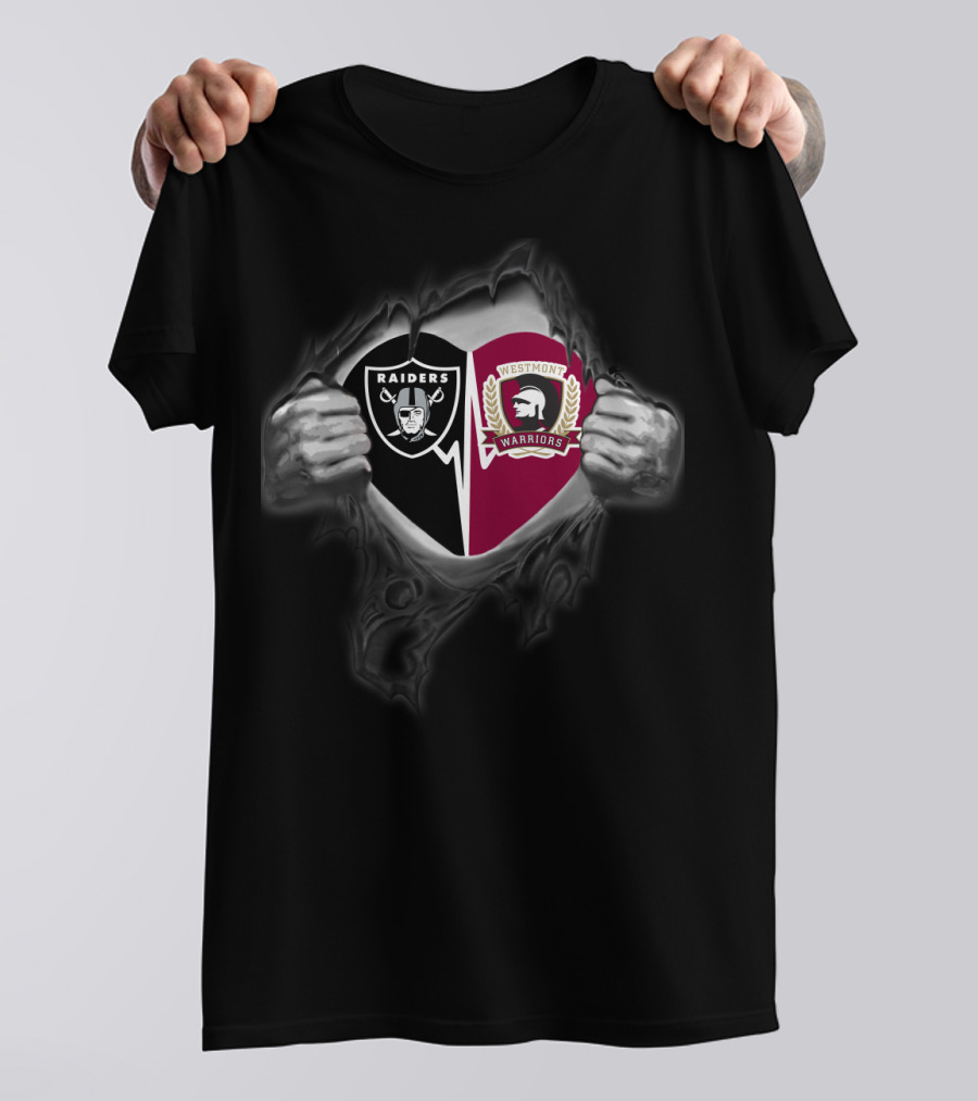 Raiders Westmont Warriors Logo Dual Emblem Peeling Reveal T-Shirt