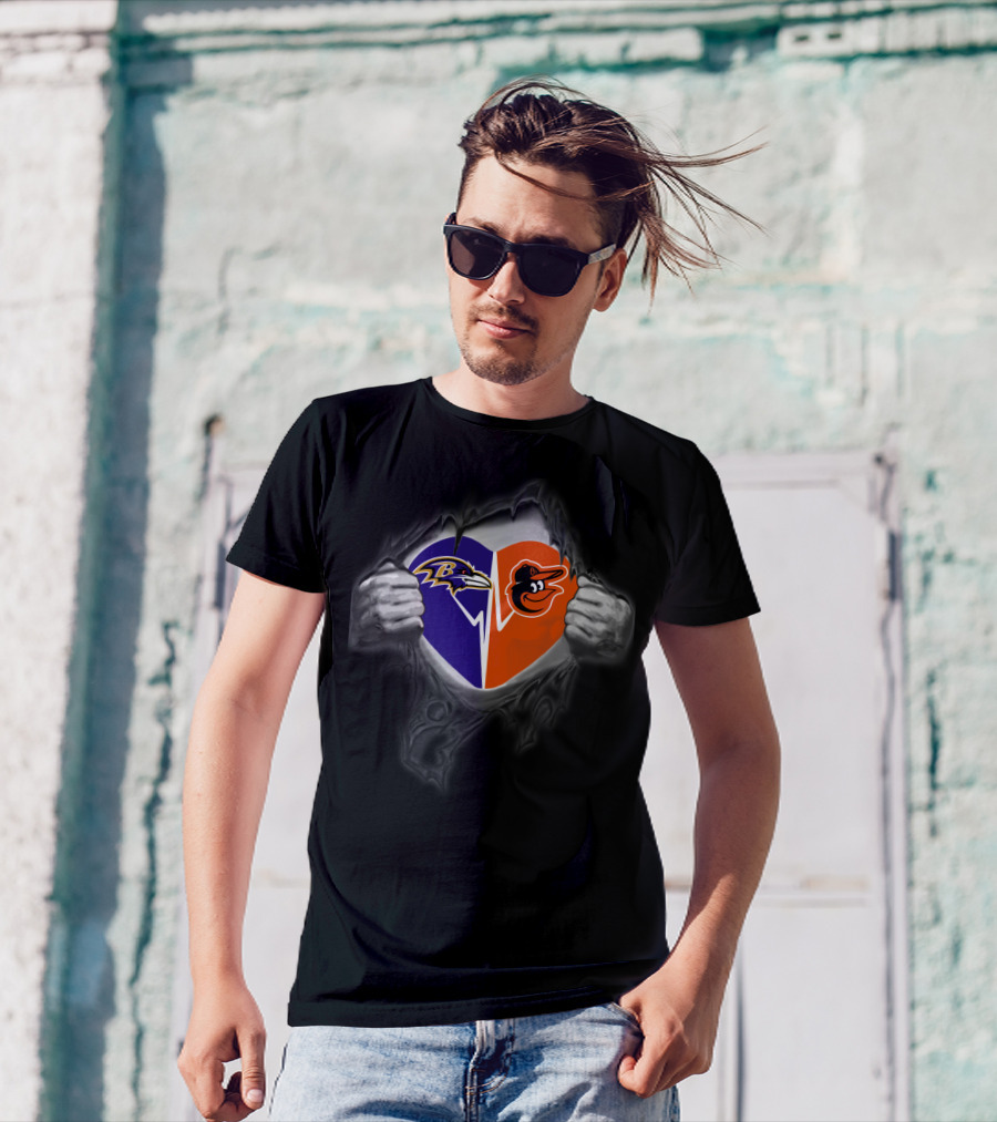 Baltimore Ravens And Orioles Heart T-Shirt
