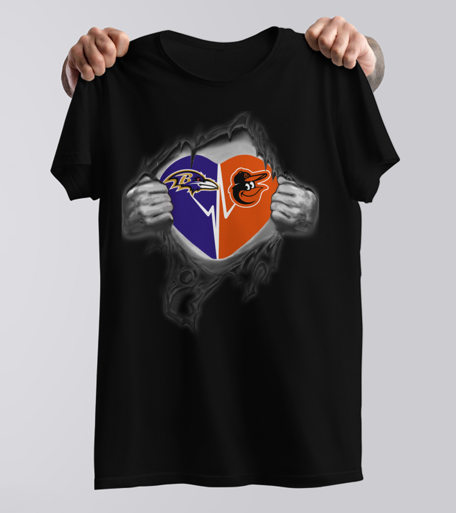Baltimore Ravens And Orioles Heart T-Shirt