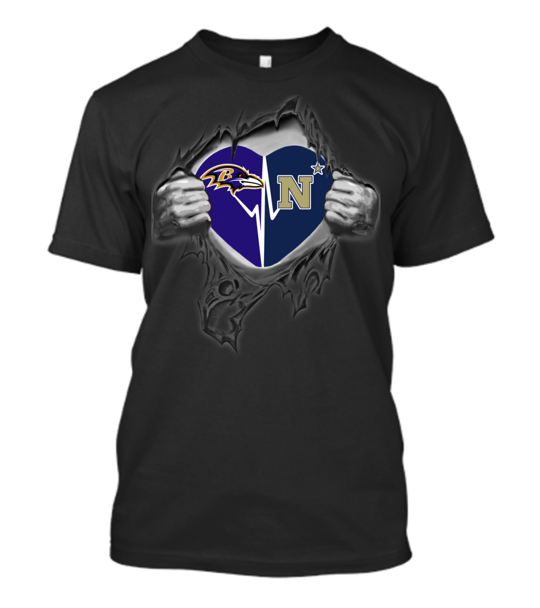 Baltimore Ravens Naval Academy Midshipmen Heart Split T-Shirt