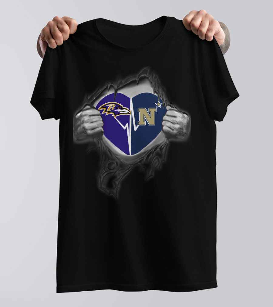 Baltimore Ravens Naval Academy Midshipmen Heart Split T-Shirt