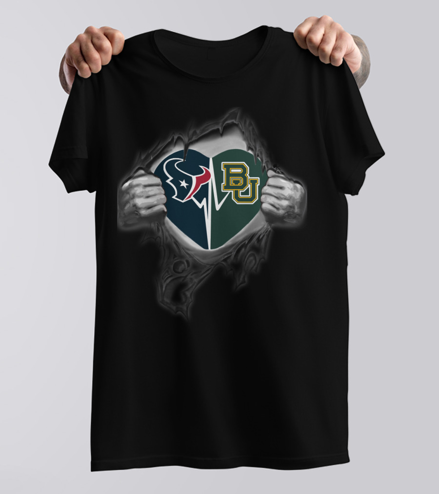 Texans Heart With Baylor Bears T-Shirt