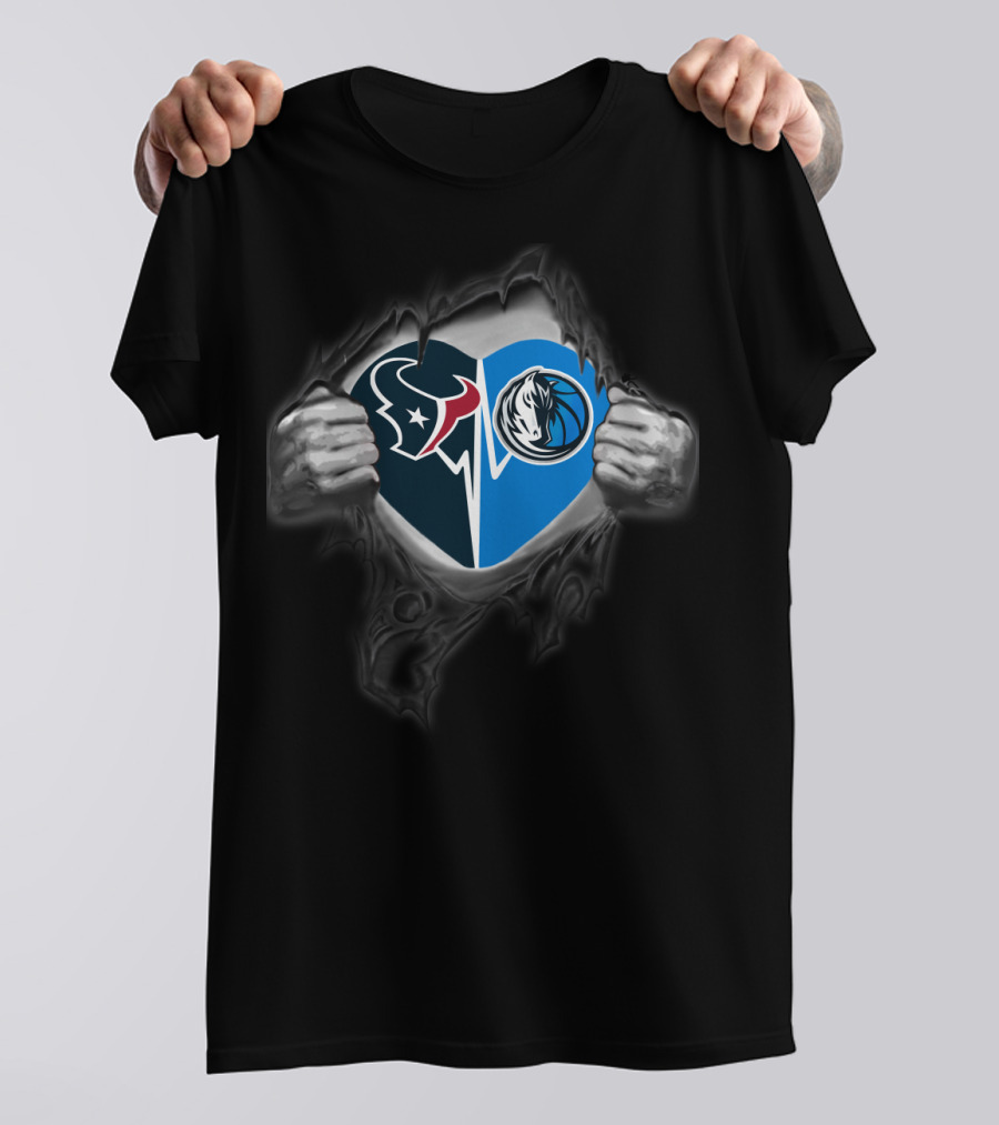 Texans Houston Dallas Mavericks Heart Logo Fusion T-Shirt