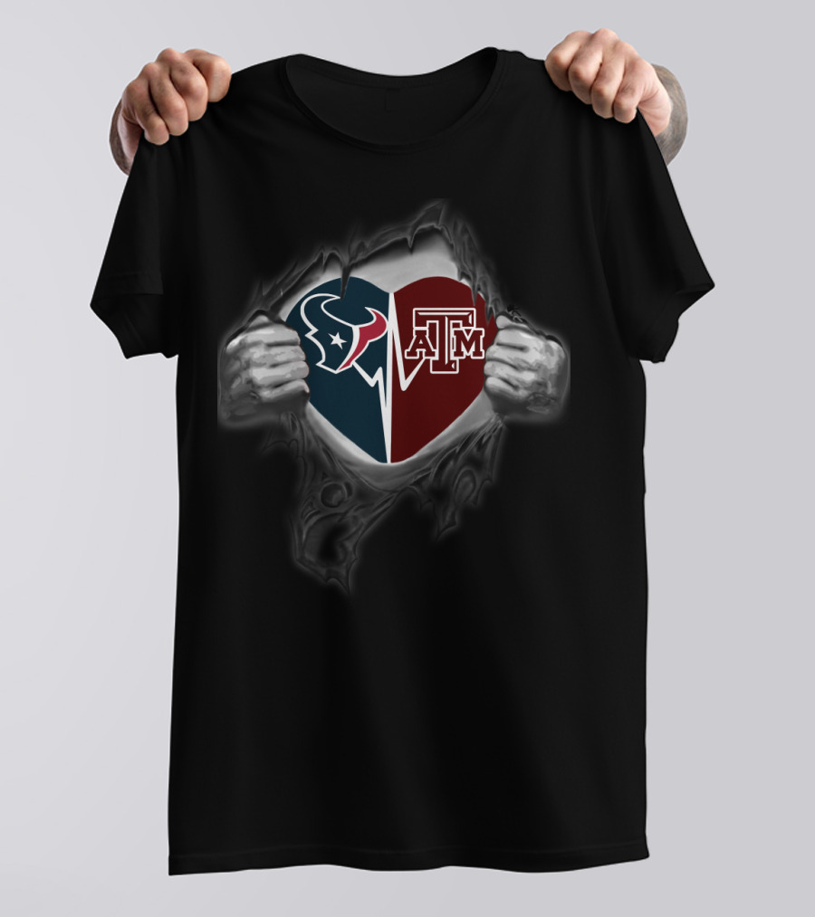 Texans Heart Texas A&M Aggies Logo Fusion T-Shirt