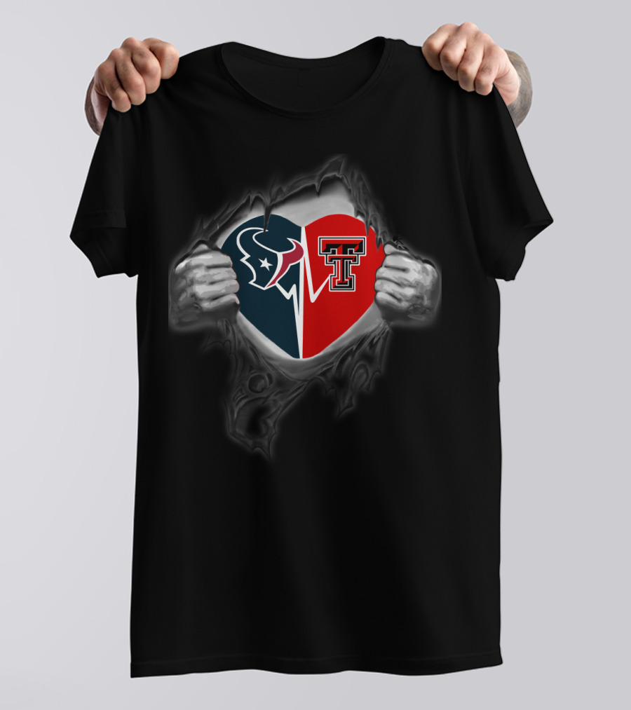 Texans Fan Heartbeat With Texas Tech Red Raiders Partnership T-Shirt