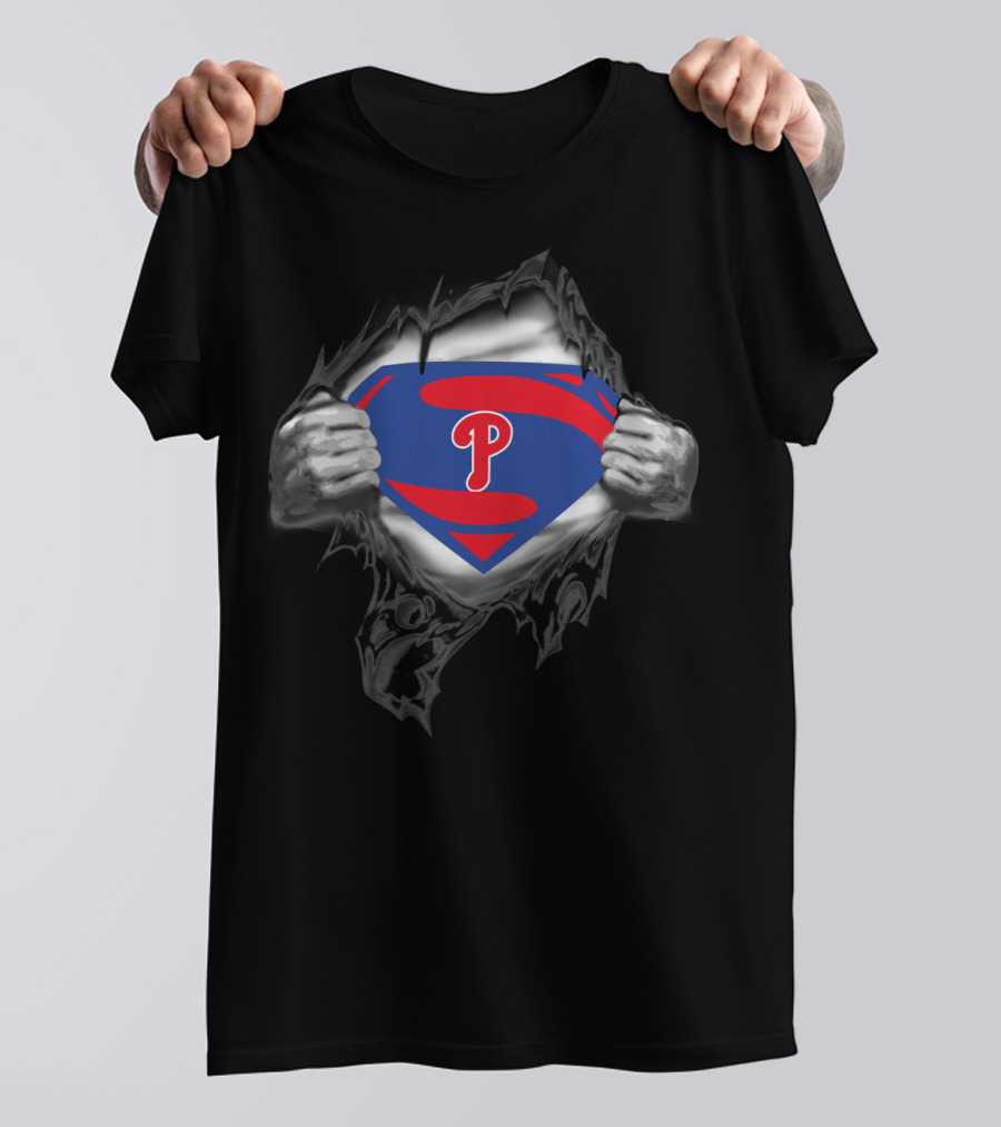 Superman Phillies Logo Emblem In Tearing Shield T-Shirt