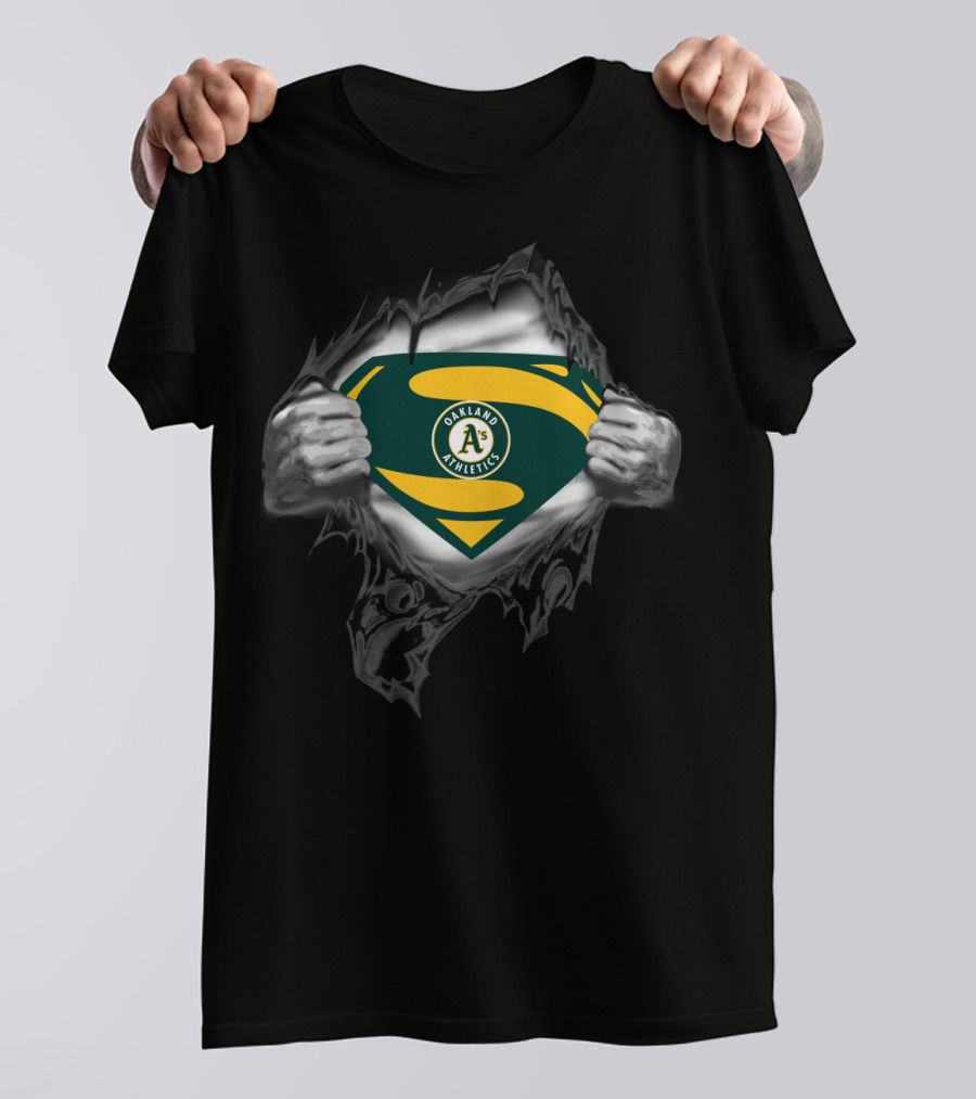 Oakland Athletics Superhero Emblem Teal And Yellow T-Shirt
