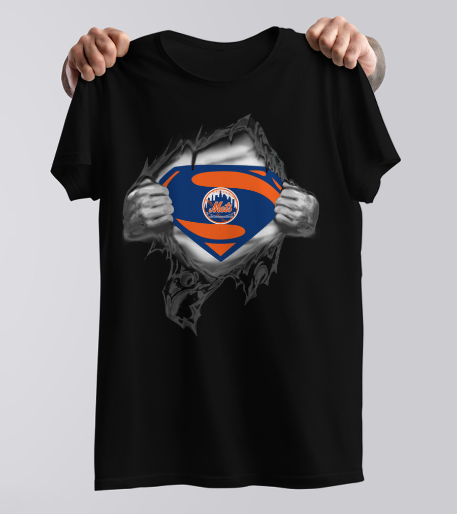 Superman New York Mets Logo Ripped Chest Baseball T-Shirt