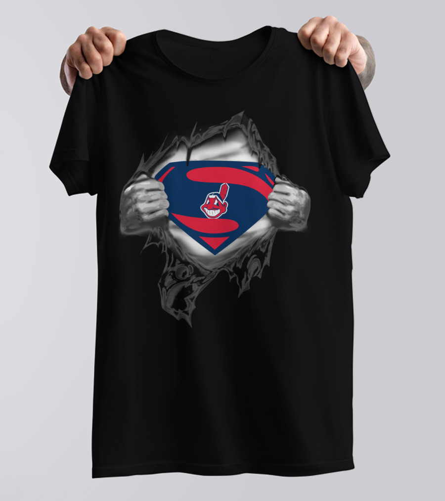 Super Cleveland Indians 22 Logo Inside Superman Shield T-Shirt
