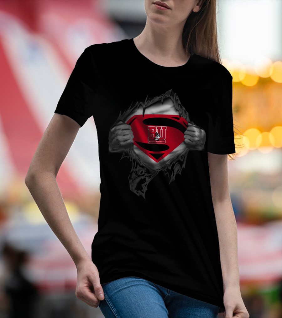 Boston University Terriers Logo With Superhero T-Shirt