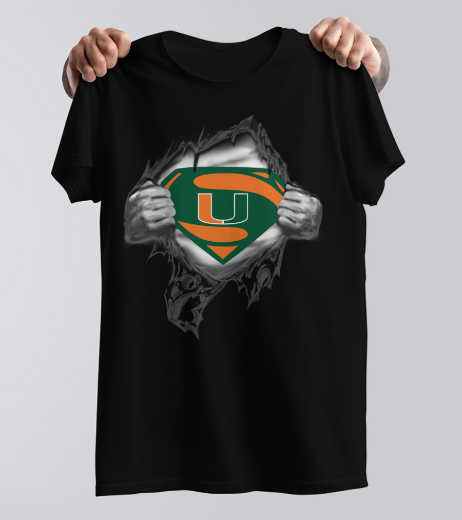 Miami Hurricanes U Superman Logo Football Fan T-Shirt