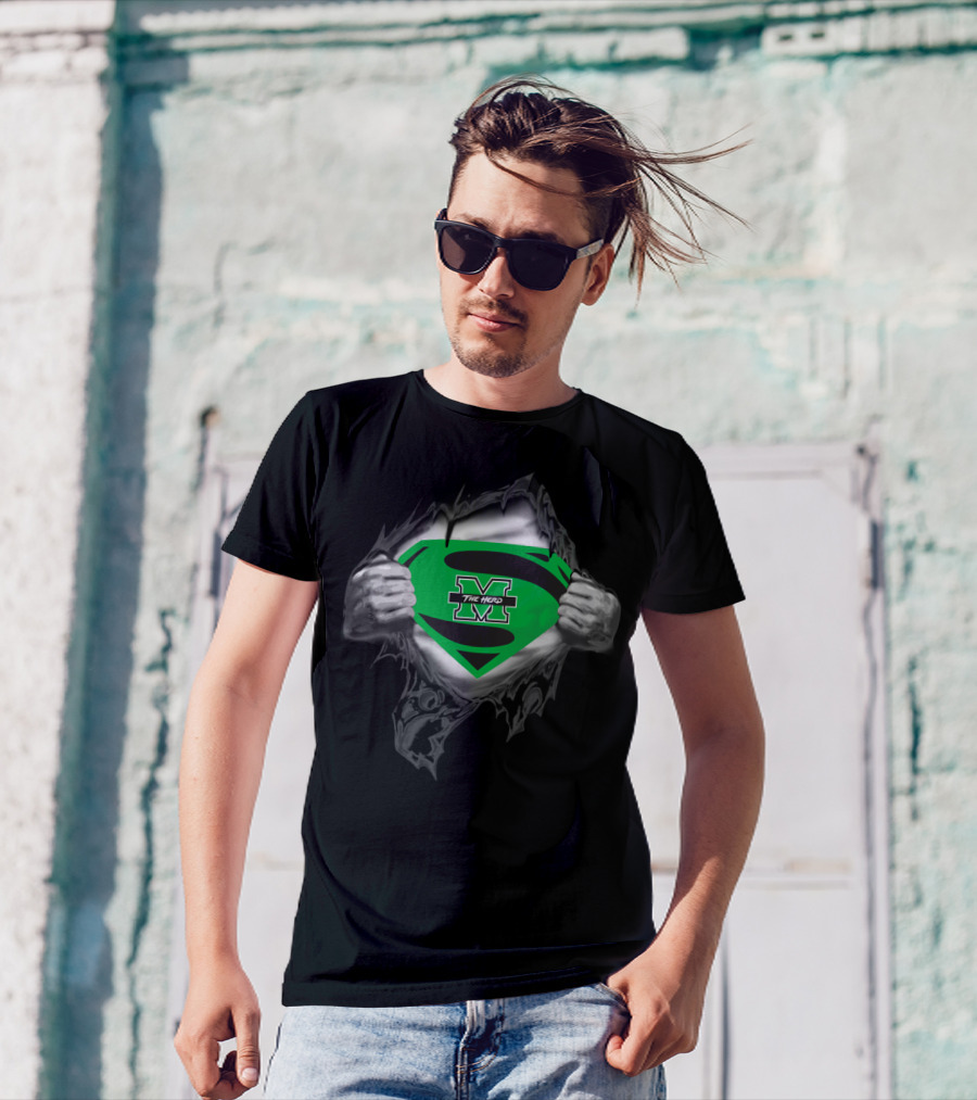 The Herd Marshall Thundering Herd Superman Logo Tear Open T-Shirt