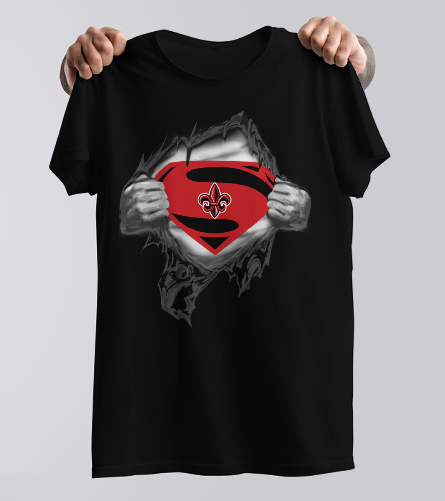 Ragin Cajuns Superman Fleur-De-Lis Crest 340 T-Shirt
