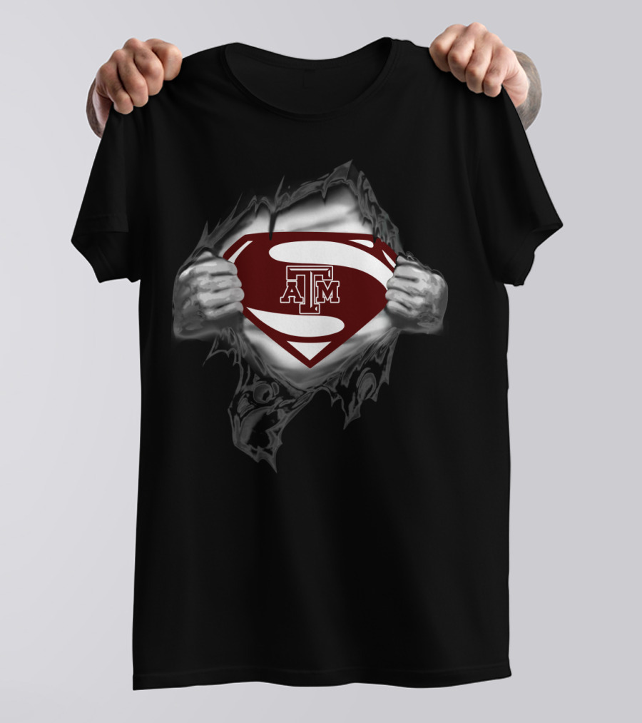 Texas A&M Aggies Superman Shield Logo Superhero Style T-Shirt